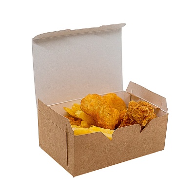 Коробка картонная для наггетсов 150х90х70мм ECO FAST FOOD BOX для 9 шт. Размер L (миди) ЛБ цвет Крафт/Белый (х25/800)